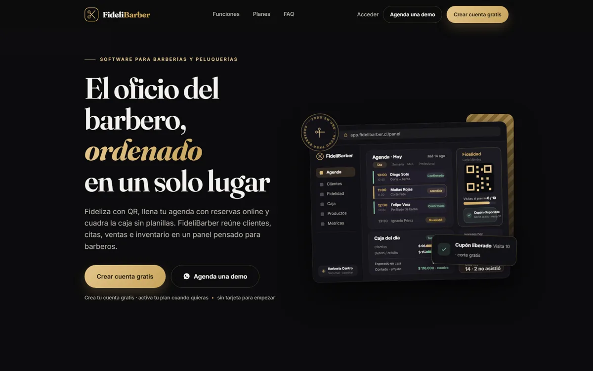 Pantalla del sistema de FideliBarber