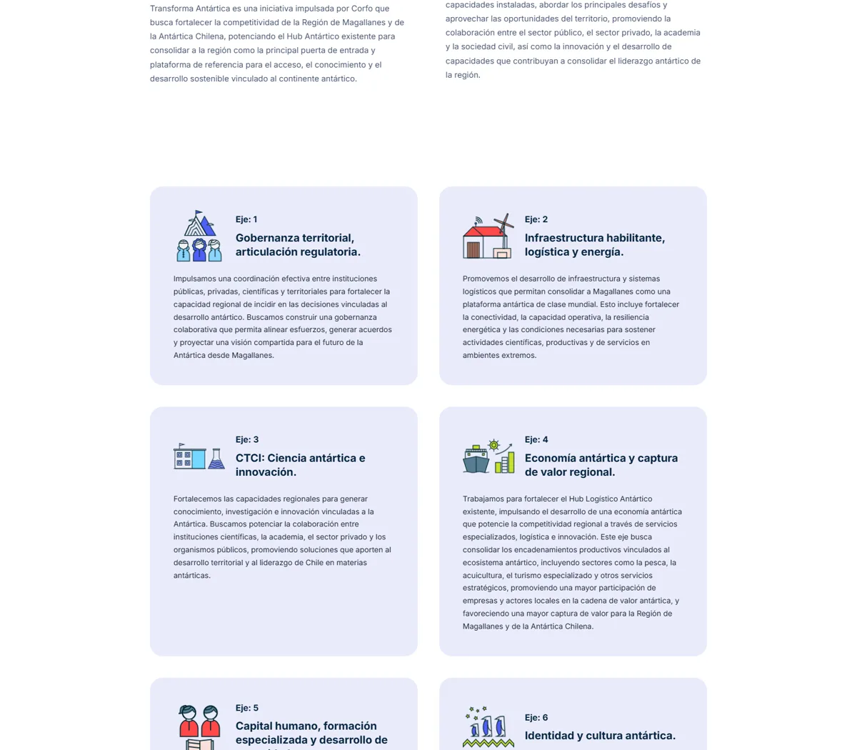 Transforma Antártica - Los 6 ejes estratégicos del programa