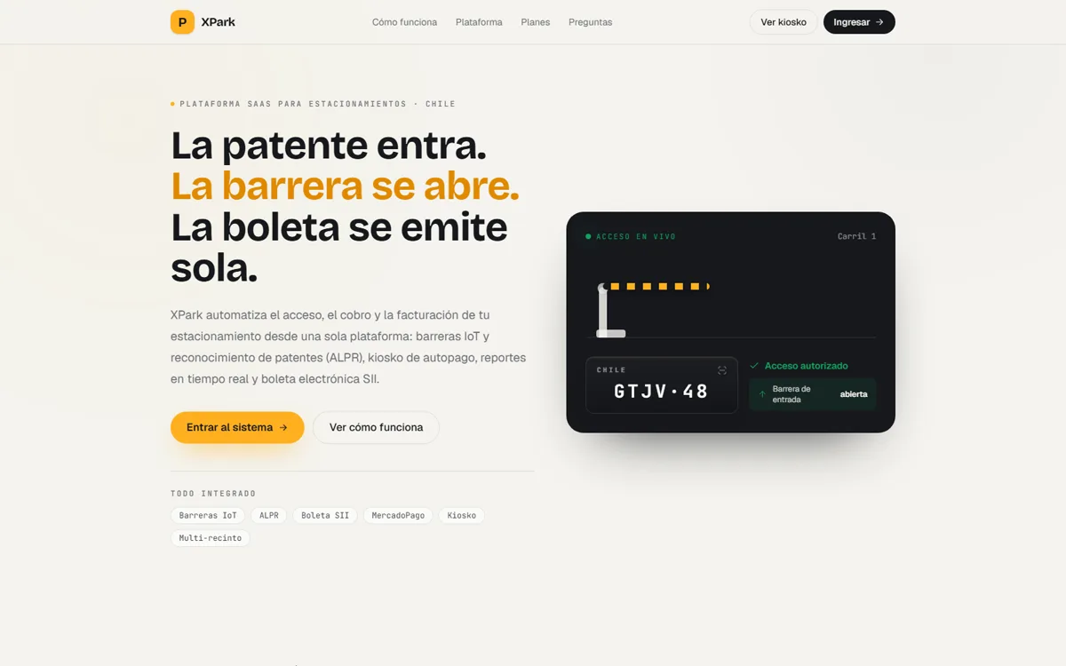 Pantalla del sistema de XPark